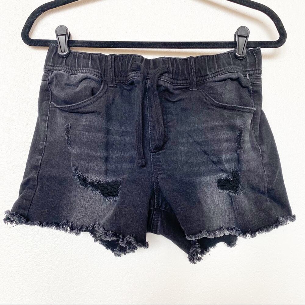Black Label by C'est Toi Pull On Elastic Waist Black Denim Shorts Size Medium